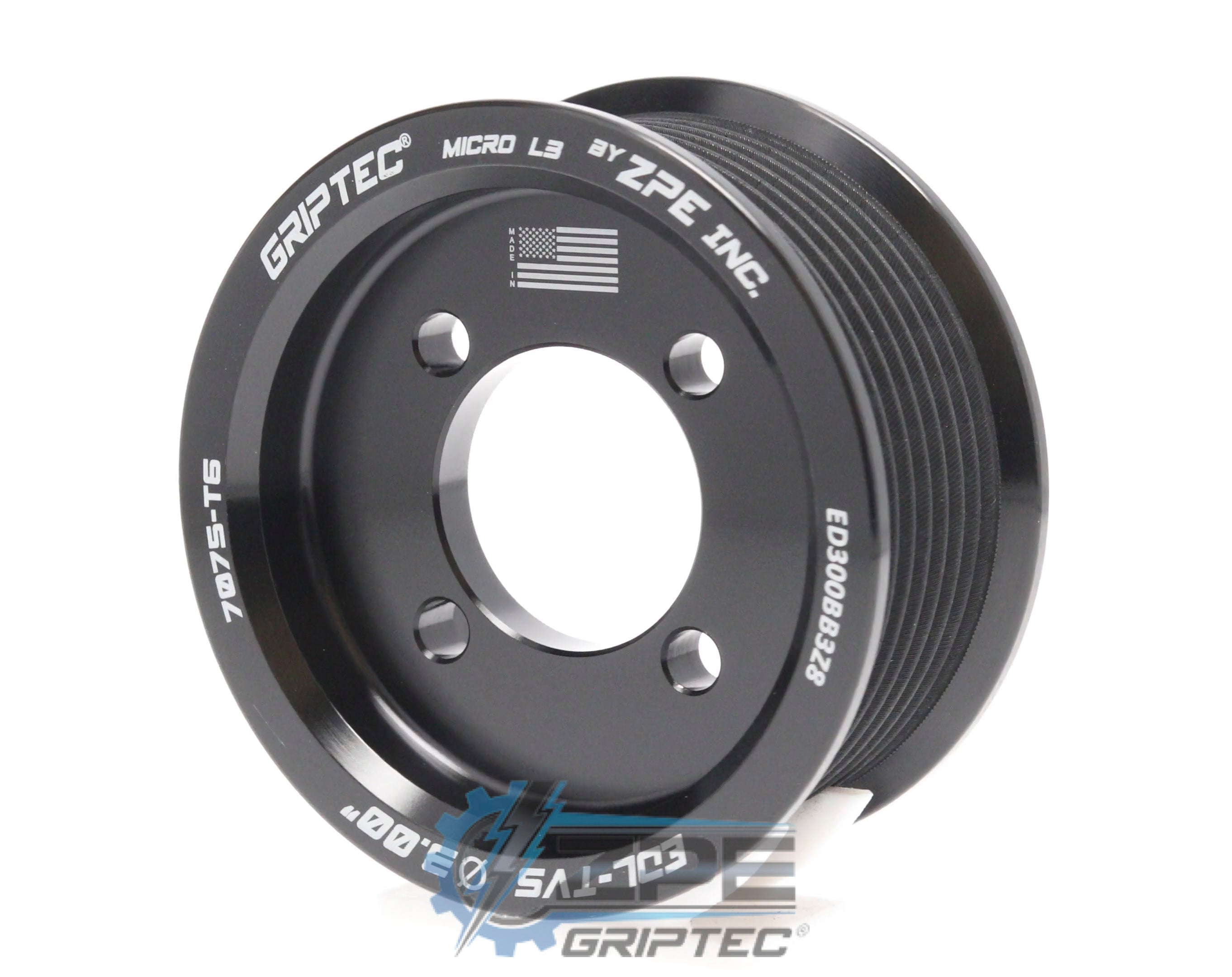 3.00" 8 Rib ZPE GripTec® 2pc Edelbrock TVS L3 Black Pulley Only