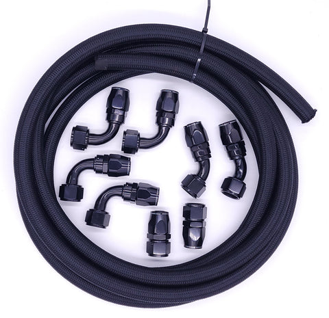 Coolant Kit with 15' 12an Black Braided Hose & Black Fittings