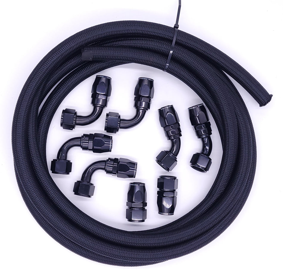 Coolant Kit with 15' 12an Black Braided Hose & Black Fittings