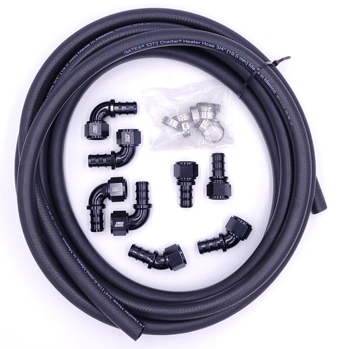 Coolant Kit with 15' 3/4" Black Hose & 12an Push Lock Fittings
