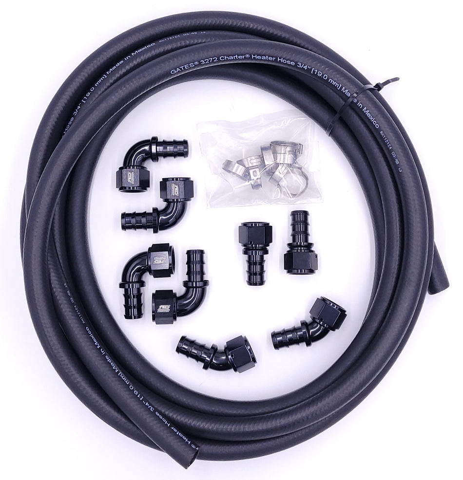 Coolant Kit with 15' 3/4" Black Hose & 12an Push Lock Fittings