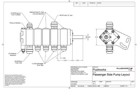 Fluidworks Single Stage Belt Drive Racing External Wet Sump Oil Pump sketch