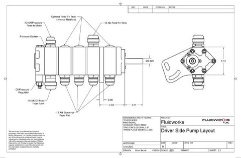 Fluidworks Single Stage Belt Drive Racing External Wet Sump Oil Pump sketch 3