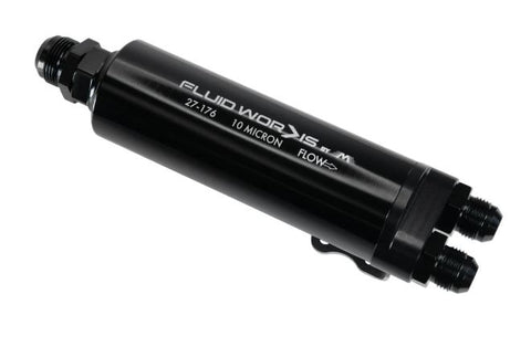 Fluidworks Dual Outlet -12AN / Single -16AN Inlet Fuel Post Filter w/ mount (10 Micron) 27-176