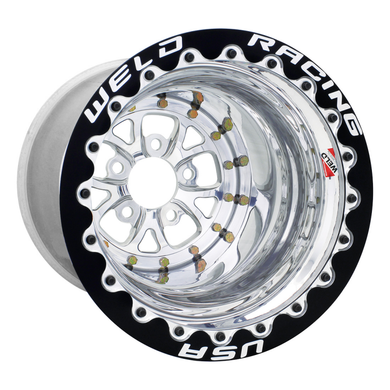 Weld V-Series 15x16/5x4.75/4 BS/3.18 HB - Polished Center - Polished Shell - Black SBL MT Wheel