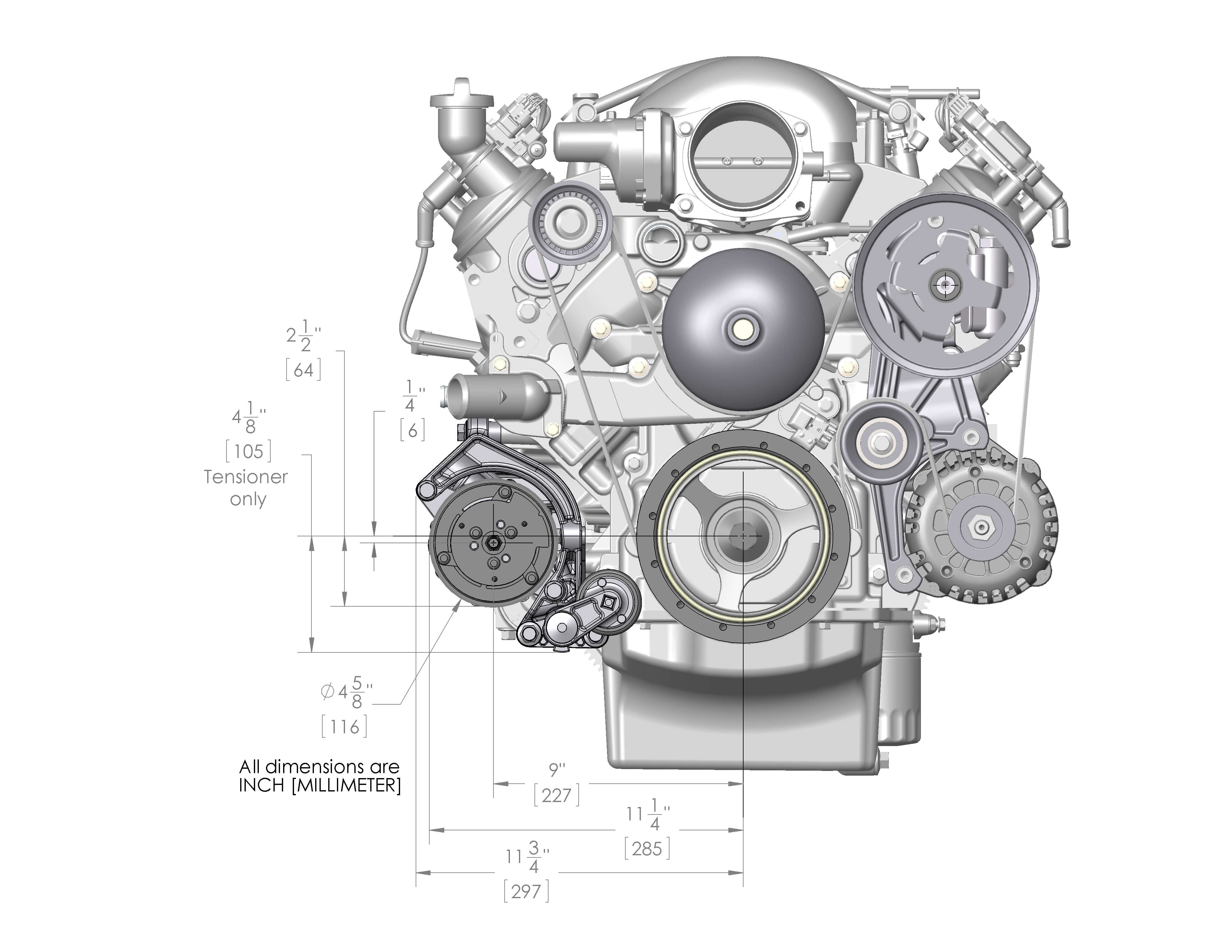 Low-Mount LS Drive System (A/C) w/ Sanden SD7 Compressor - Passenger's Side